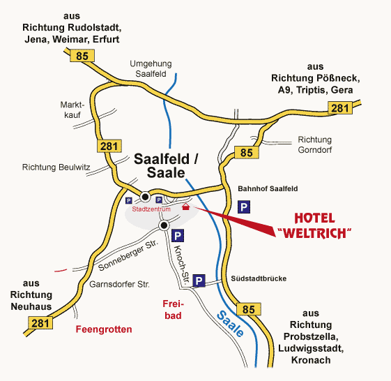 Anfahrt zum Hotel Weltrich in Saalfeld / Saale